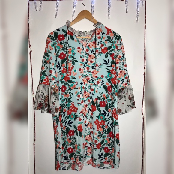 ✨COLOURFUL FLOWER PRINT LONG SLEEVES DRESS (L) - Picture 2 of 5